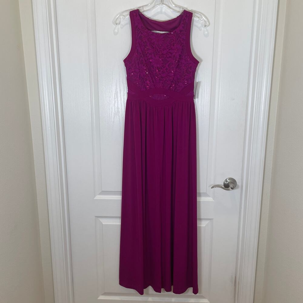 Candalite Formal Gown Dress Fuchsia Purple Maxi Lace Sequins Cutout‎ Party NWT S